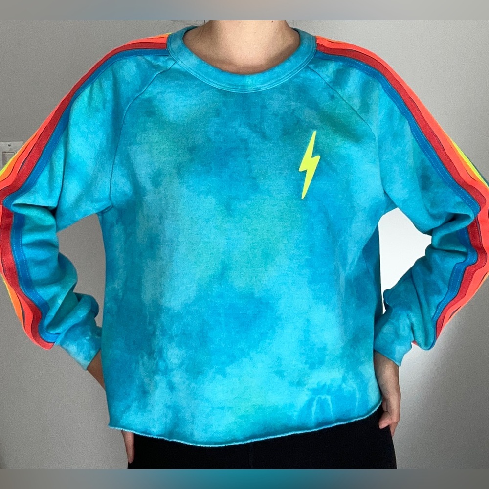 AVIATOR NATION Blue tie-dyed cropped sweater size M